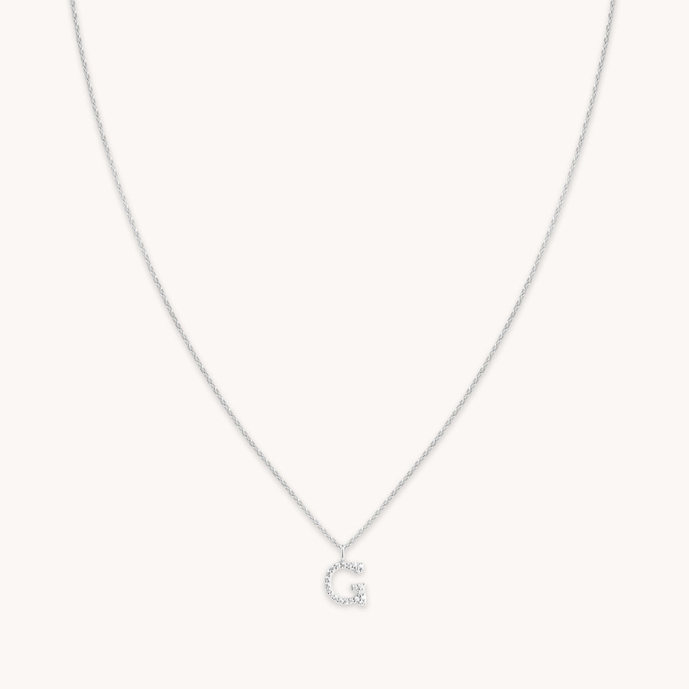 Gemstone Necklaces - G Initial Pavé Pendant Necklace in Silver - Pendant Necklace - Astrid &amp; Miyu