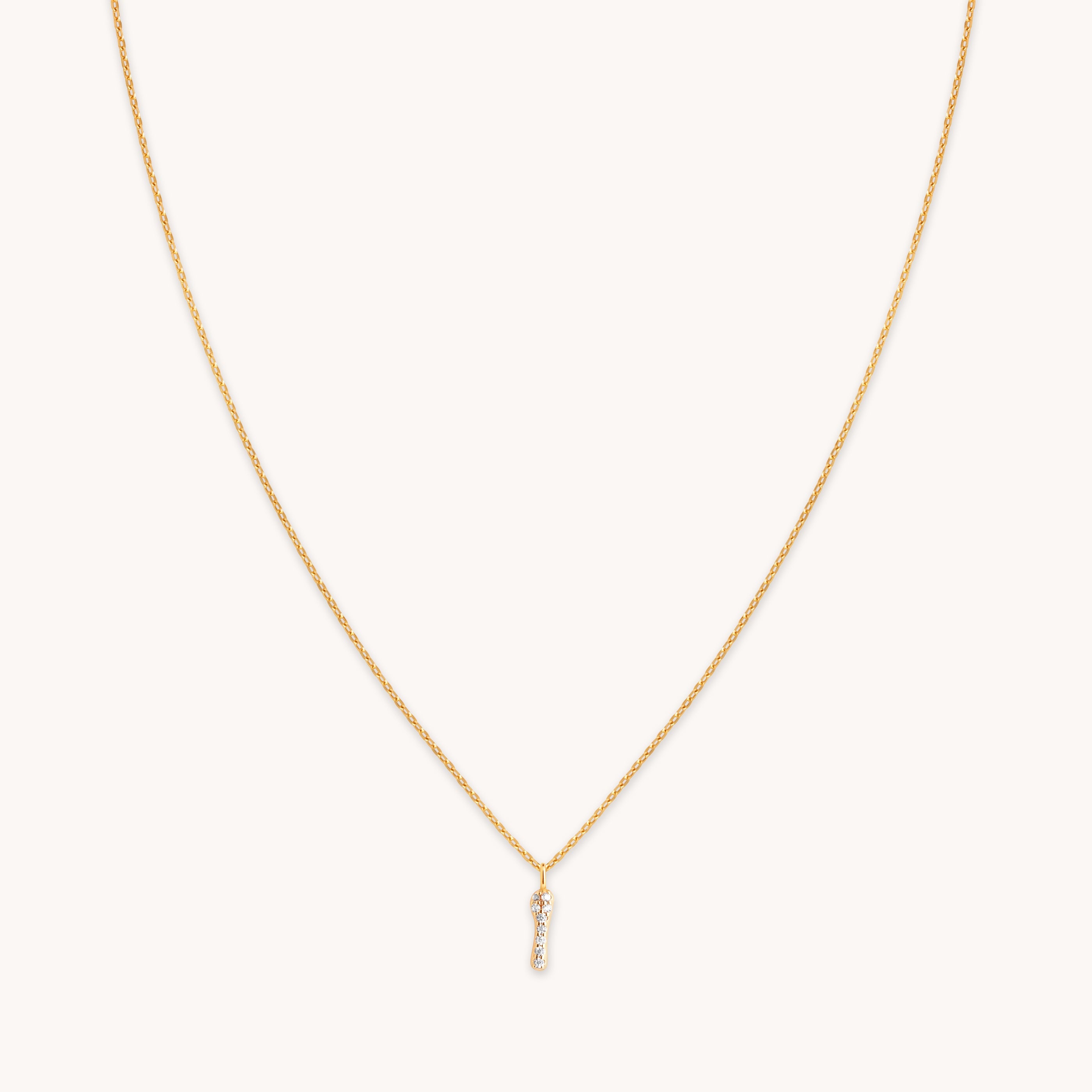 I Initial Pavé Pendant Necklace in Gold