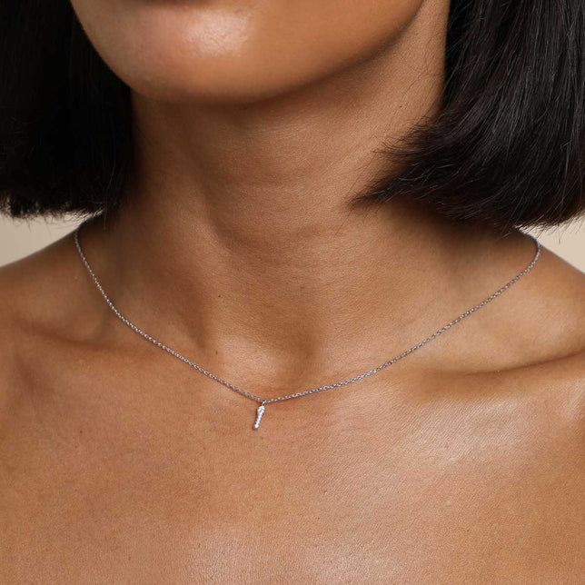 Gemstone Necklaces - I Initial Pavé Pendant Necklace in Silver - Pendant Necklace - Astrid &amp; Miyu