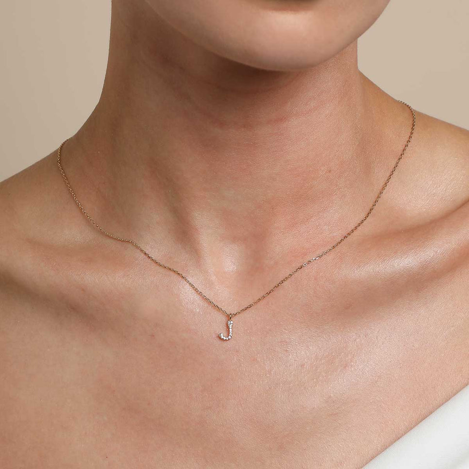 18k Gold Plated Jewellery - J Initial Pavé Pendant Necklace in Gold - Pendant Necklace - Astrid &amp; Miyu
