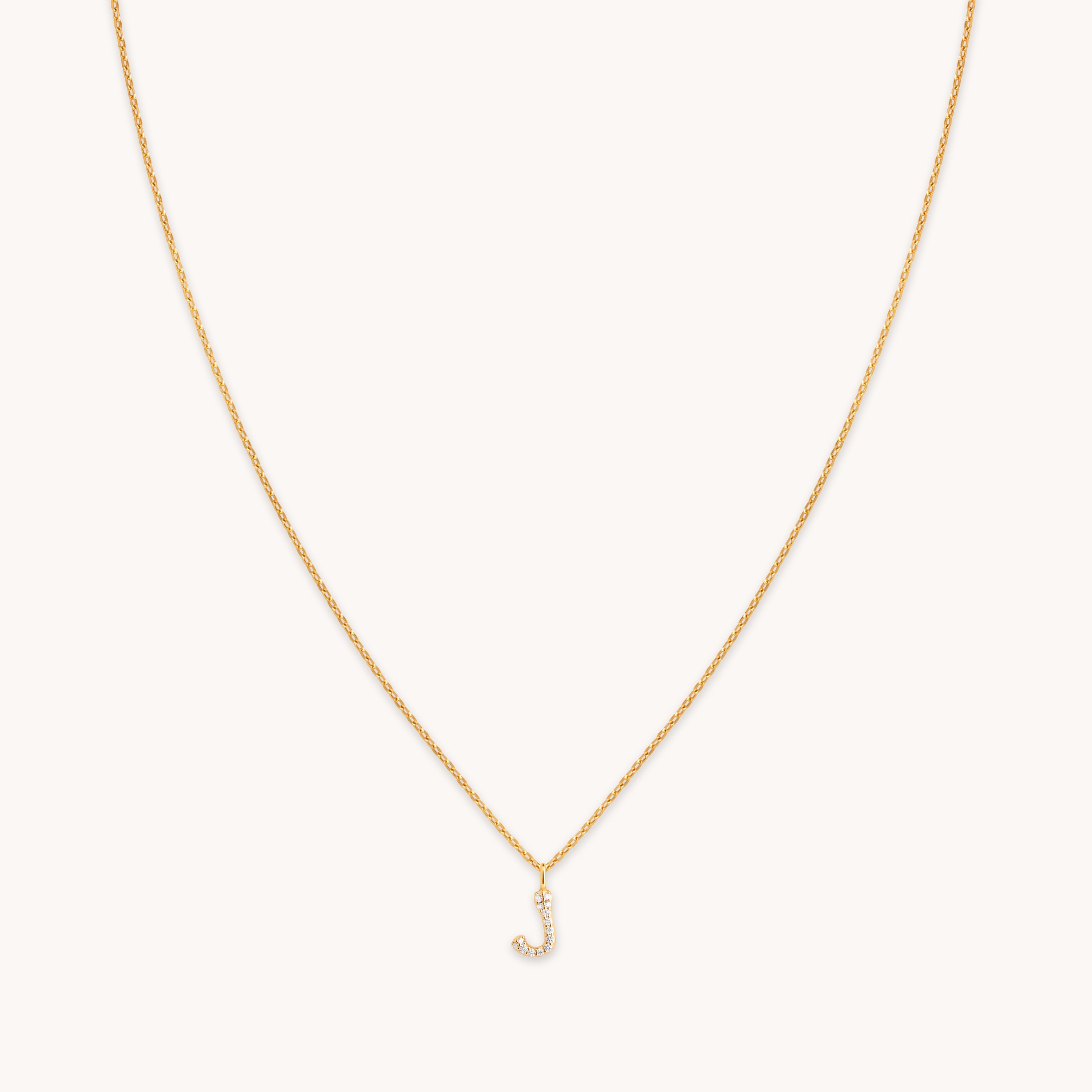 18k Gold Plated Jewellery - J Initial Pavé Pendant Necklace in Gold - Pendant Necklace - Astrid &amp; Miyu