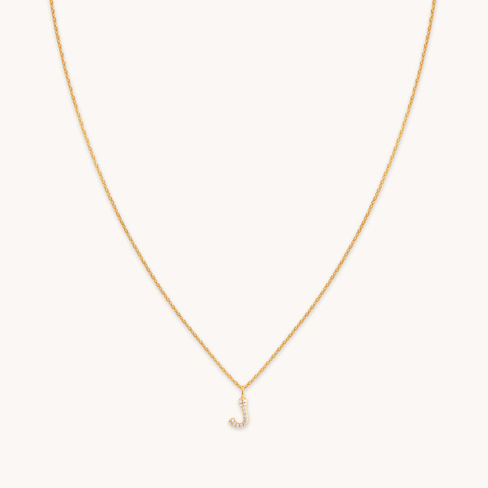 18k Gold Plated Jewellery - J Initial Pavé Pendant Necklace in Gold - Pendant Necklace - Astrid &amp; Miyu