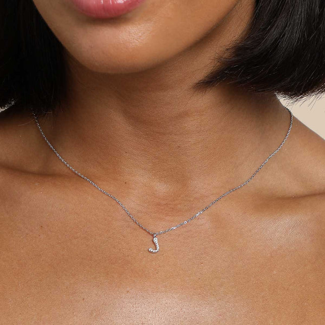 Gemstone Necklaces - J Initial Pavé Pendant Necklace in Silver - Pendant Necklace - Astrid &amp; Miyu