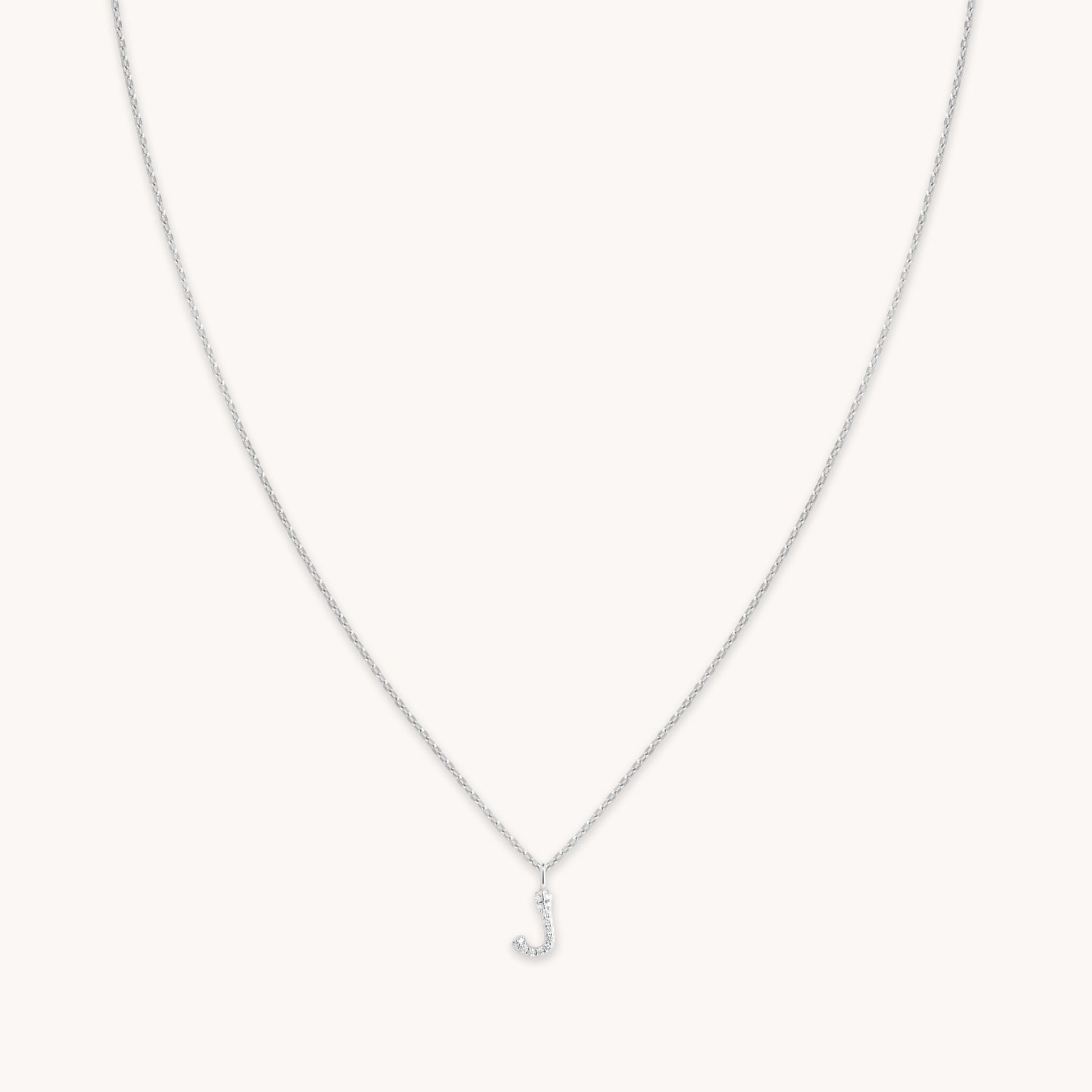 Gemstone Necklaces - J Initial Pavé Pendant Necklace in Silver - Pendant Necklace - Astrid &amp; Miyu