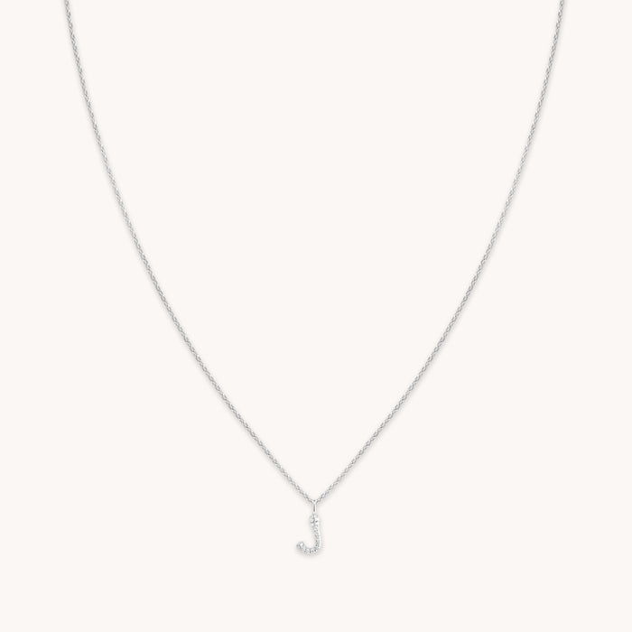 Gemstone Necklaces - J Initial Pavé Pendant Necklace in Silver - Pendant Necklace - Astrid &amp; Miyu