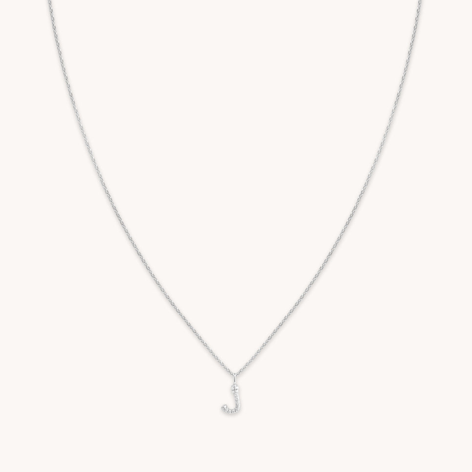 Gemstone Necklaces - J Initial Pavé Pendant Necklace in Silver - Pendant Necklace - Astrid &amp; Miyu
