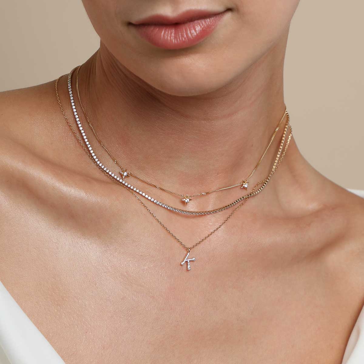 18k Gold Plated Jewellery - K Initial Pavé Pendant Necklace in Gold - Pendant Necklace - Astrid &amp; Miyu