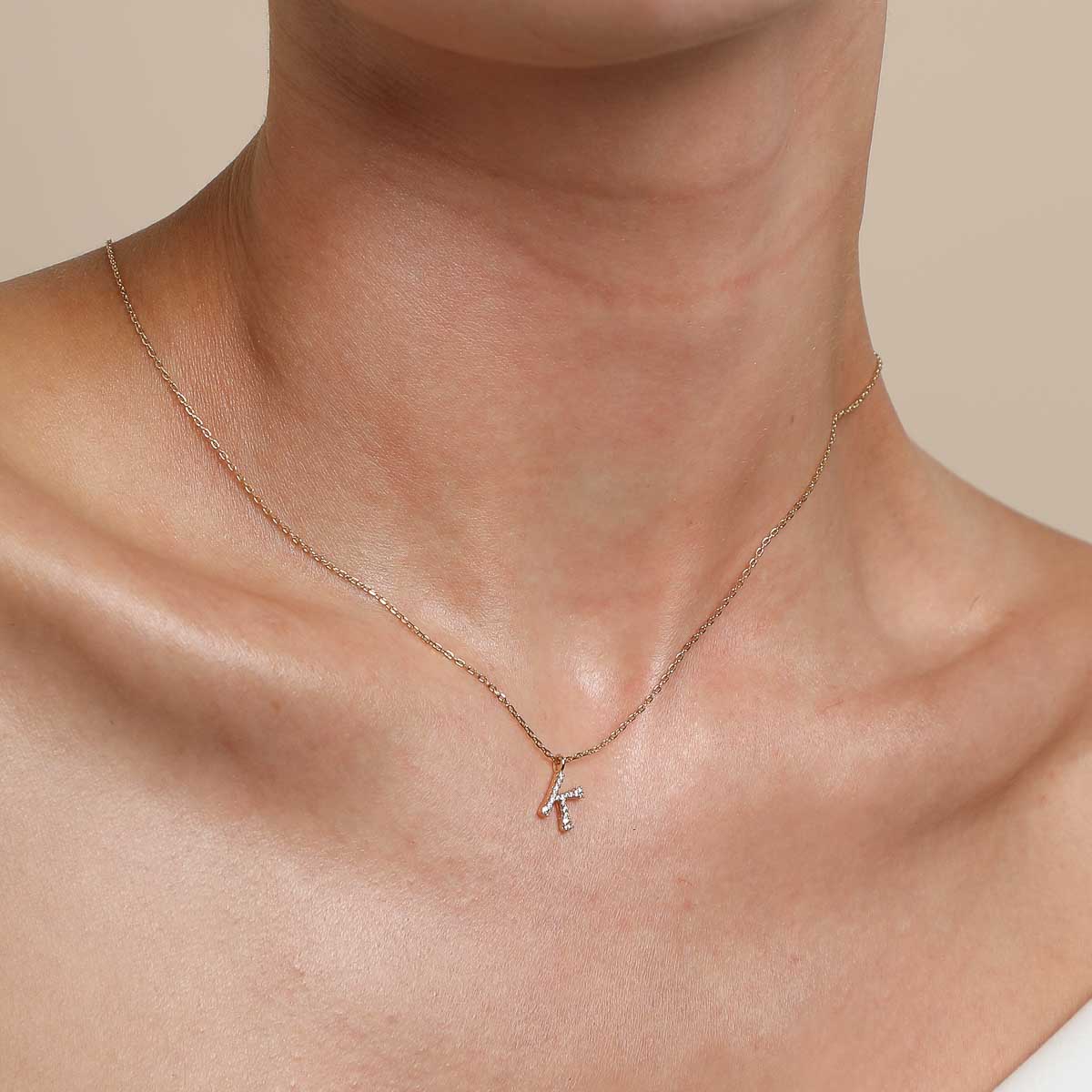 18k Gold Plated Jewellery - K Initial Pavé Pendant Necklace in Gold - Pendant Necklace - Astrid &amp; Miyu
