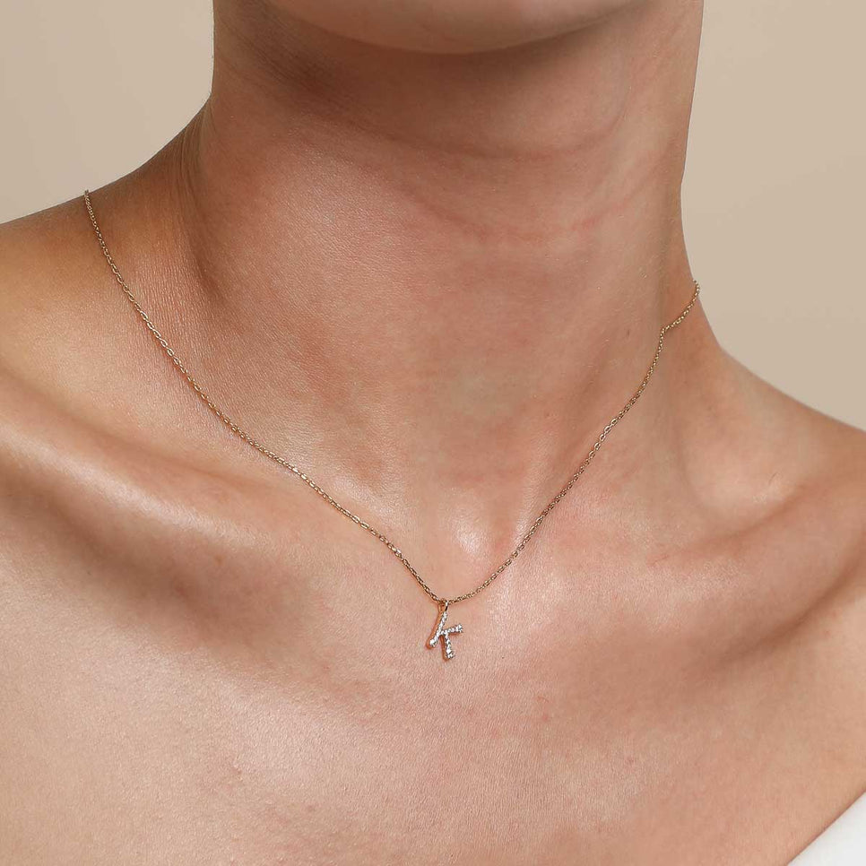 18k Gold Plated Jewellery - K Initial Pavé Pendant Necklace in Gold - Pendant Necklace - Astrid &amp; Miyu