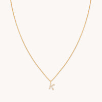 18k Gold Plated Jewellery - K Initial Pavé Pendant Necklace in Gold - Pendant Necklace - Astrid &amp; Miyu