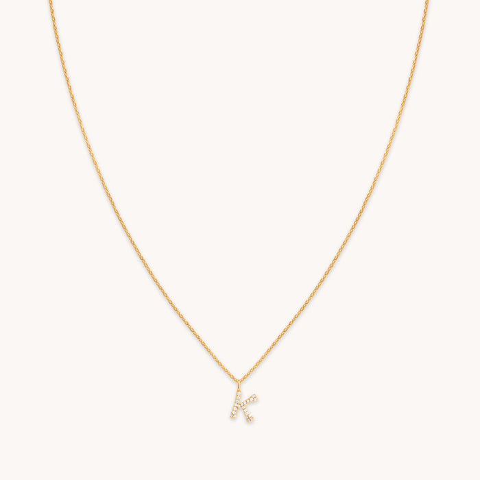 18k Gold Plated Jewellery - K Initial Pavé Pendant Necklace in Gold - Pendant Necklace - Astrid &amp; Miyu