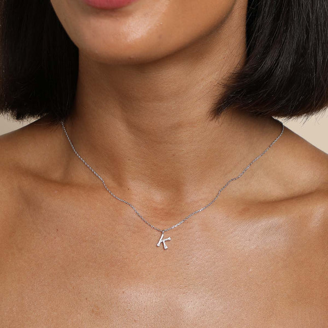 K Initial Pavé Pendant Necklace in Silver