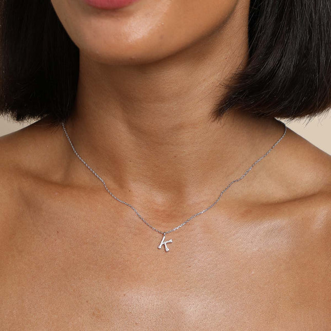 Gemstone Necklaces - K Initial Pavé Pendant Necklace in Silver - Pendant Necklace - Astrid & Miyu