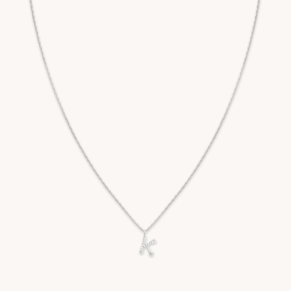 Gemstone Necklaces - K Initial Pavé Pendant Necklace in Silver - Pendant Necklace - Astrid &amp; Miyu