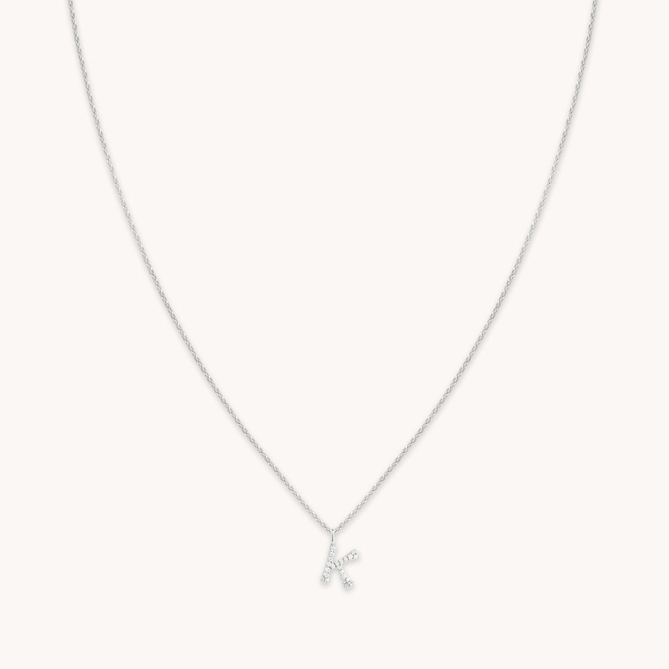 K Initial Pavé Pendant Necklace in Silver