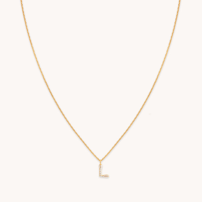 L Initial Pavé Pendant Necklace in Gold