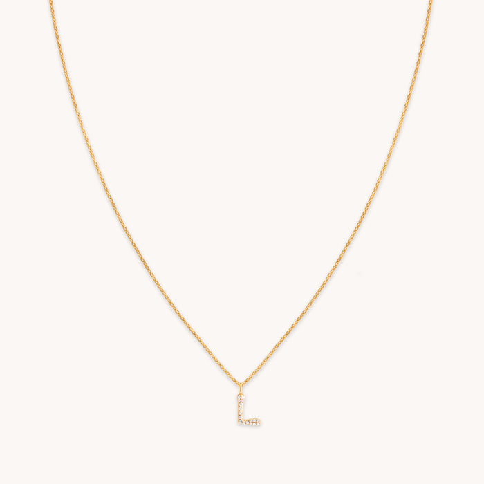 18k Gold Plated Jewellery - L Initial Pavé Pendant Necklace in Gold - Pendant Necklace - Astrid &amp; Miyu