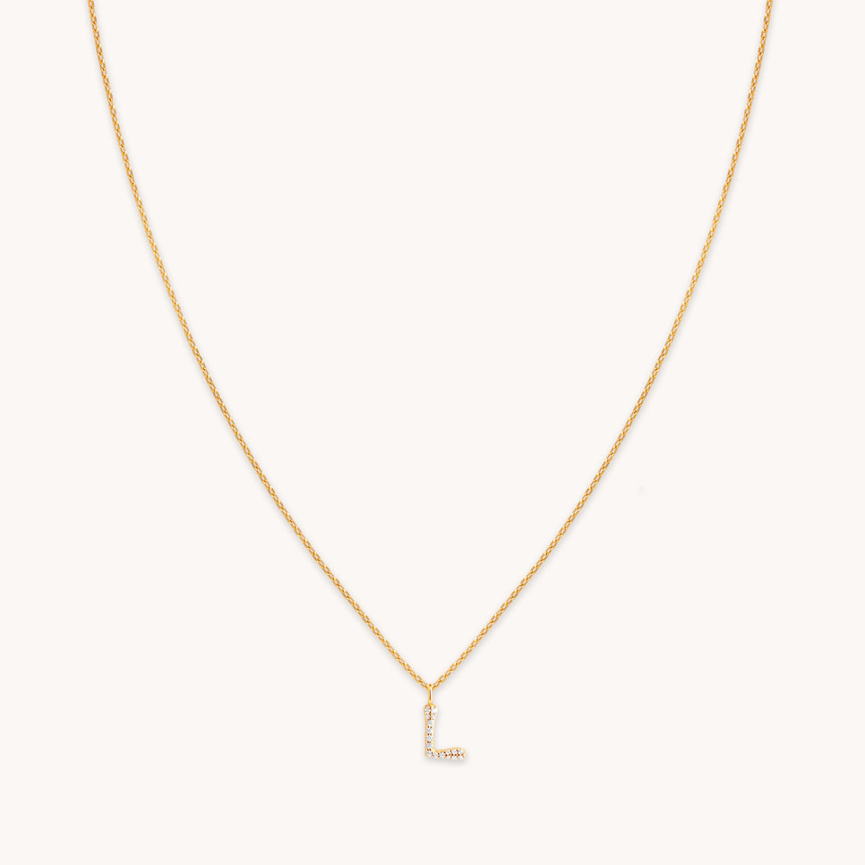 18k Gold Plated Jewellery - L Initial Pavé Pendant Necklace in Gold - Pendant Necklace - Astrid &amp; Miyu