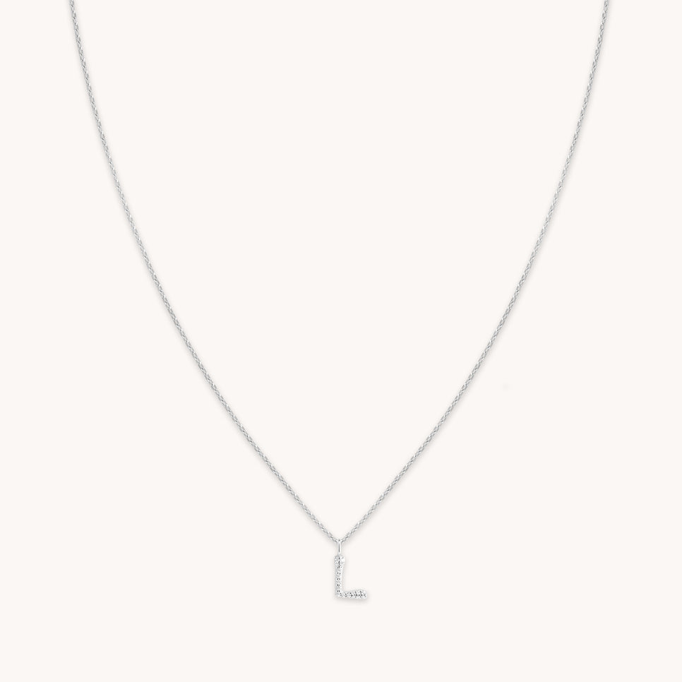 Gemstone Necklaces - L Initial Pavé Pendant Necklace in Silver - Pendant Necklace - Astrid &amp; Miyu