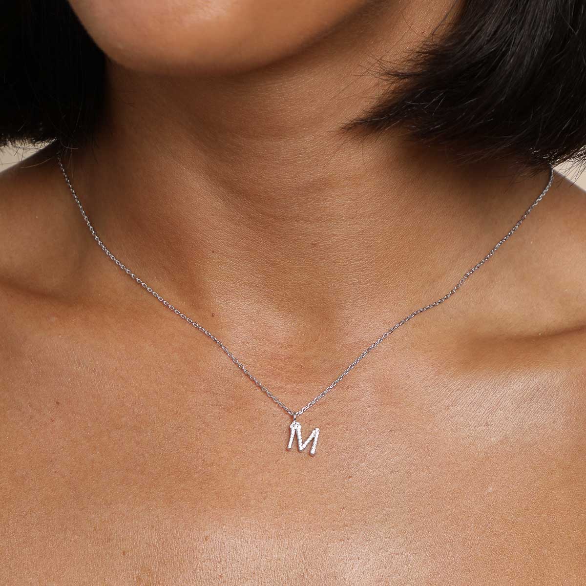 Crystal Letter M Silver Short Pendant Necklace in White Crystal | Kendra  Scott
