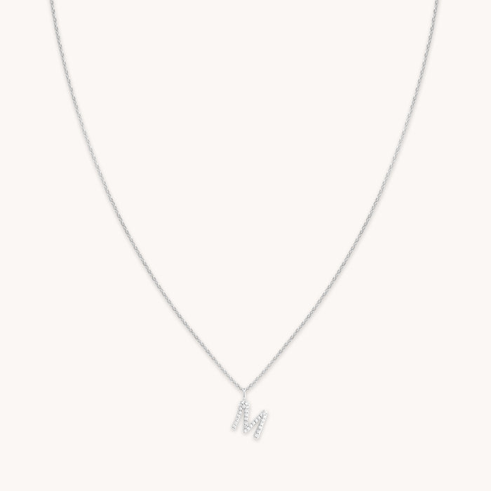 M Initial Pavé Pendant Necklace in Silver