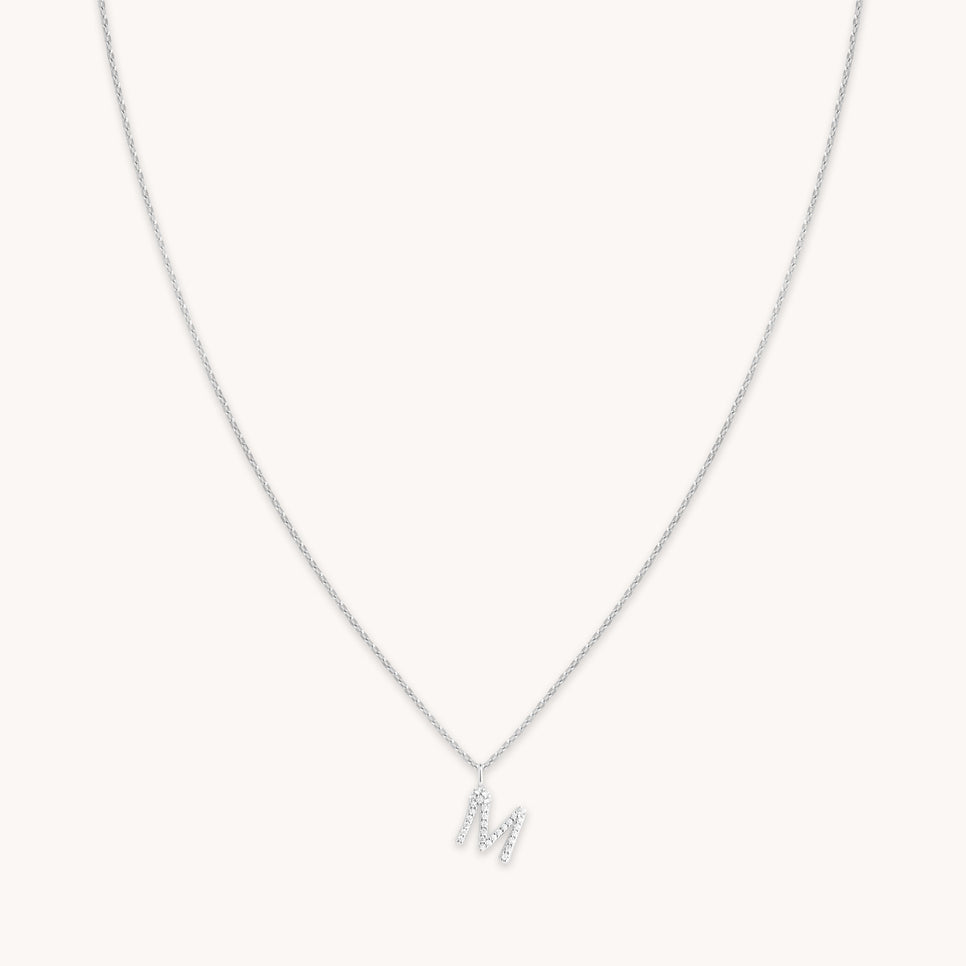 M Initial Bold Pendant Necklace in Silver