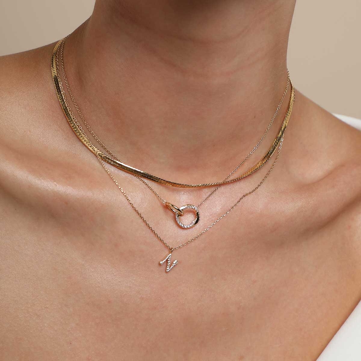 18k Gold Plated Jewellery - N Initial Pavé Pendant Necklace in Gold - Pendant Necklace - Astrid &amp; Miyu