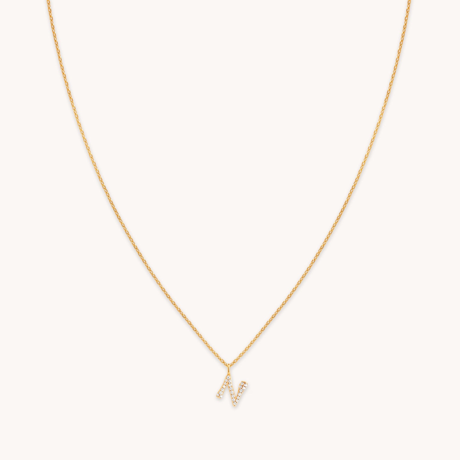 18k Gold Plated Jewellery - N Initial Pavé Pendant Necklace in Gold - Pendant Necklace - Astrid &amp; Miyu