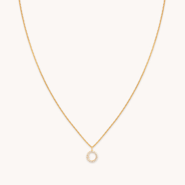 O Initial Pavé Pendant Necklace in Gold