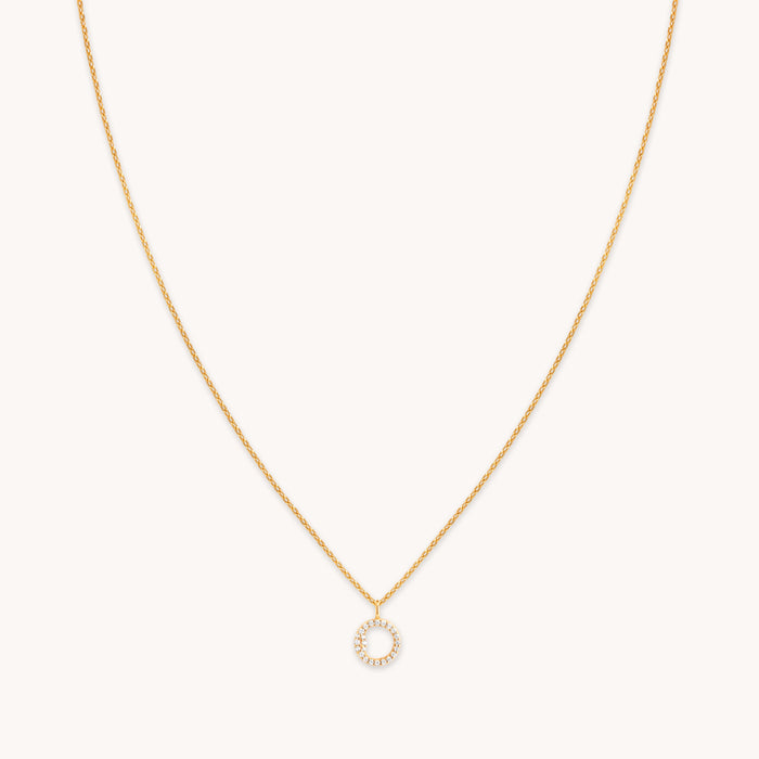 18k Gold Plated Jewellery - O Initial Pavé Pendant Necklace in Gold - Pendant Necklace - Astrid &amp; Miyu