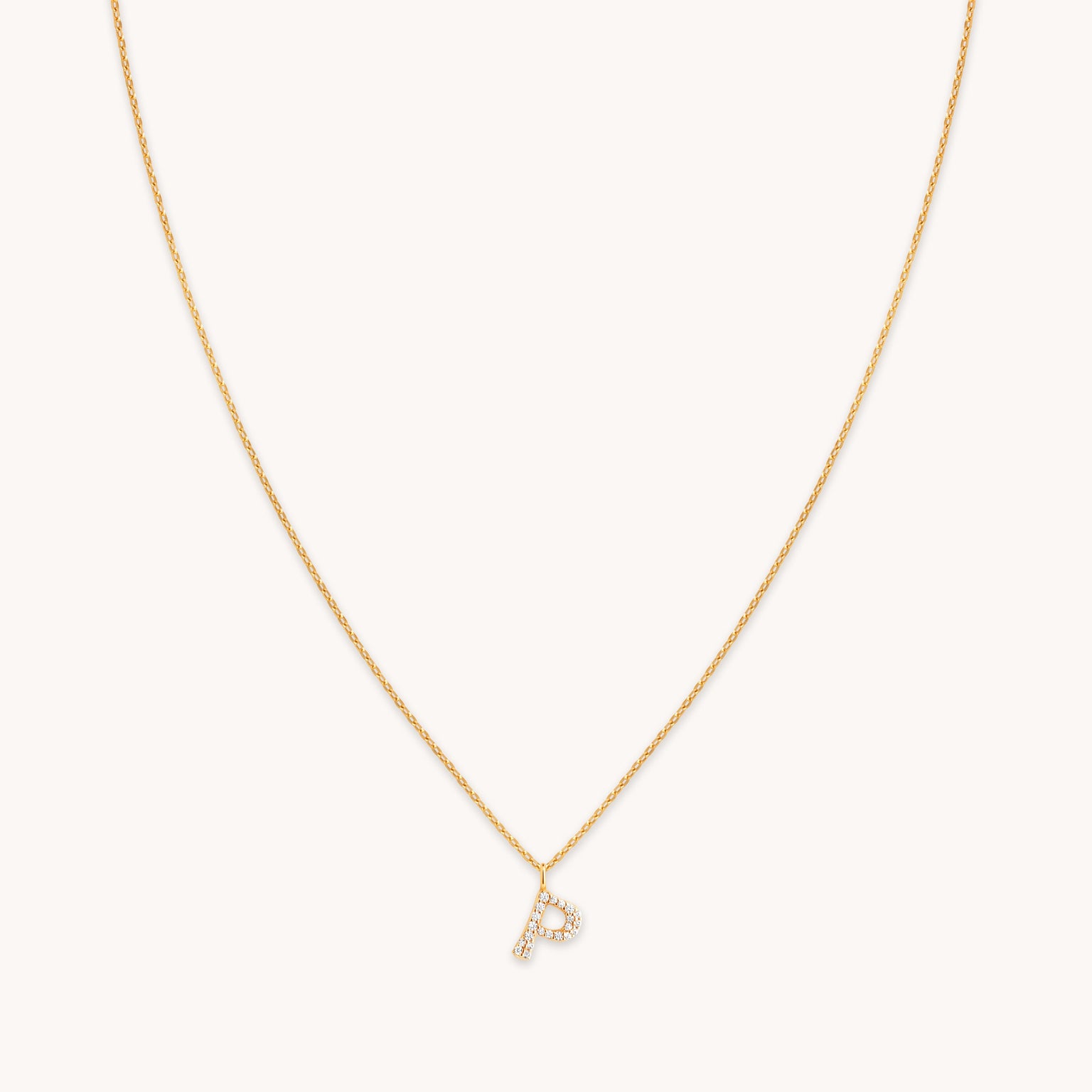 18k Gold Plated Jewellery - P Initial Pavé Pendant Necklace in Gold - Pendant Necklace - Astrid &amp; Miyu