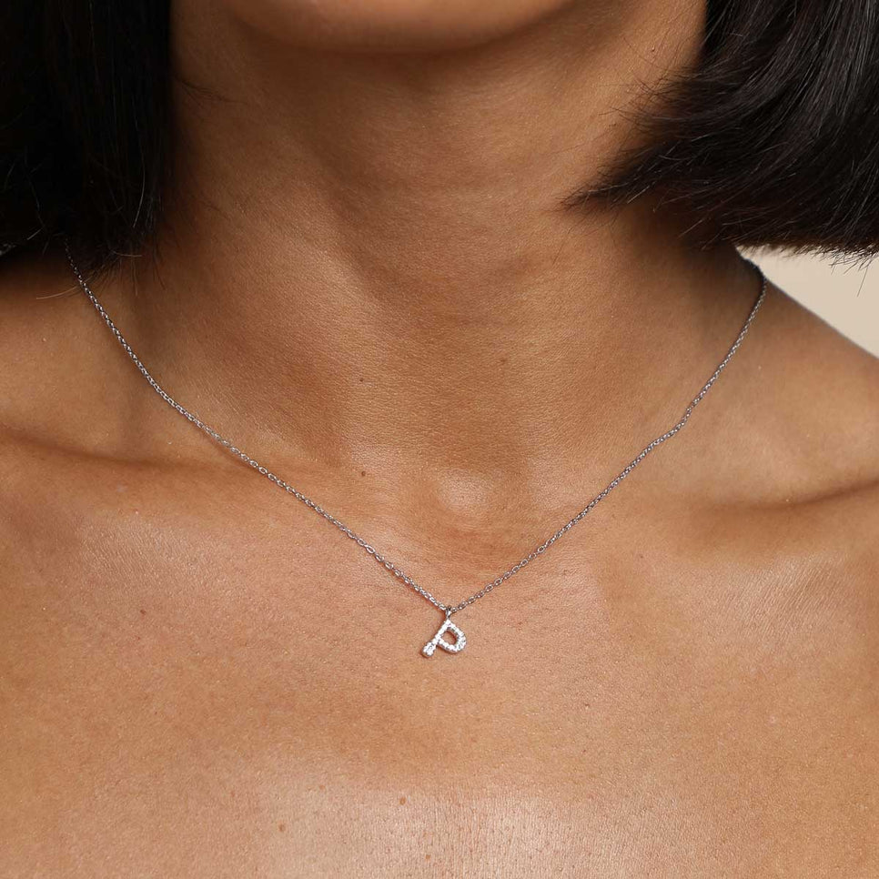 P Initial Bold Pendant Necklace in Silver