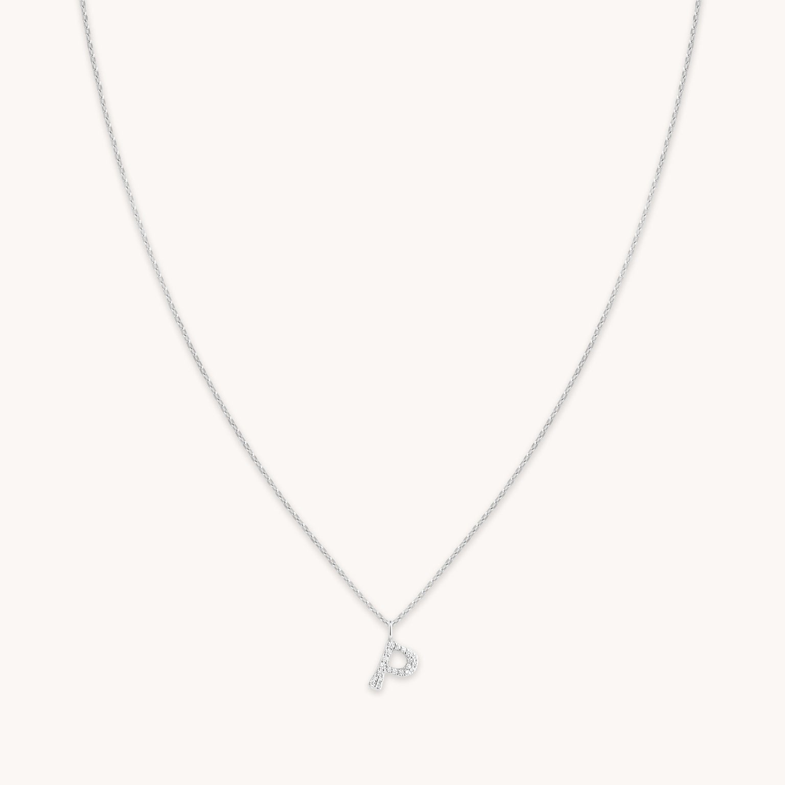 P Initial Pavé Pendant Necklace in Silver