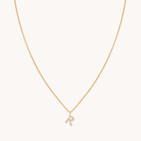 R Initial Pavé Pendant Necklace in Gold