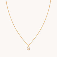 S Initial Pavé Pendant Necklace in Gold