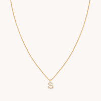 18k Gold Plated Jewellery - S Initial Pavé Pendant Necklace in Gold - Pendant Necklace - Astrid &amp; Miyu