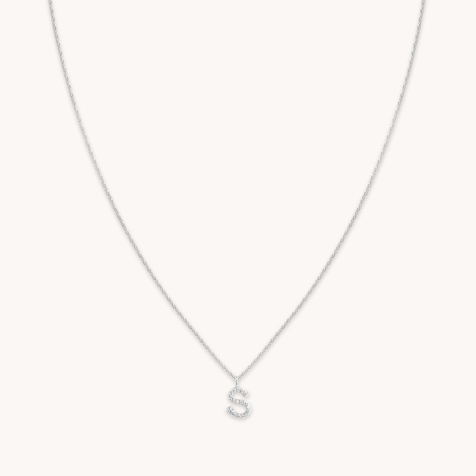 S Initial Pavé Pendant Necklace in Silver