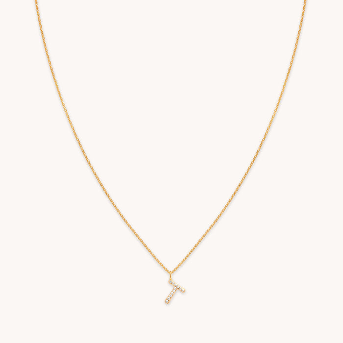 18k Gold Plated Jewellery - T Initial Pavé Pendant Necklace in Gold - Pendant Necklace - Astrid &amp; Miyu