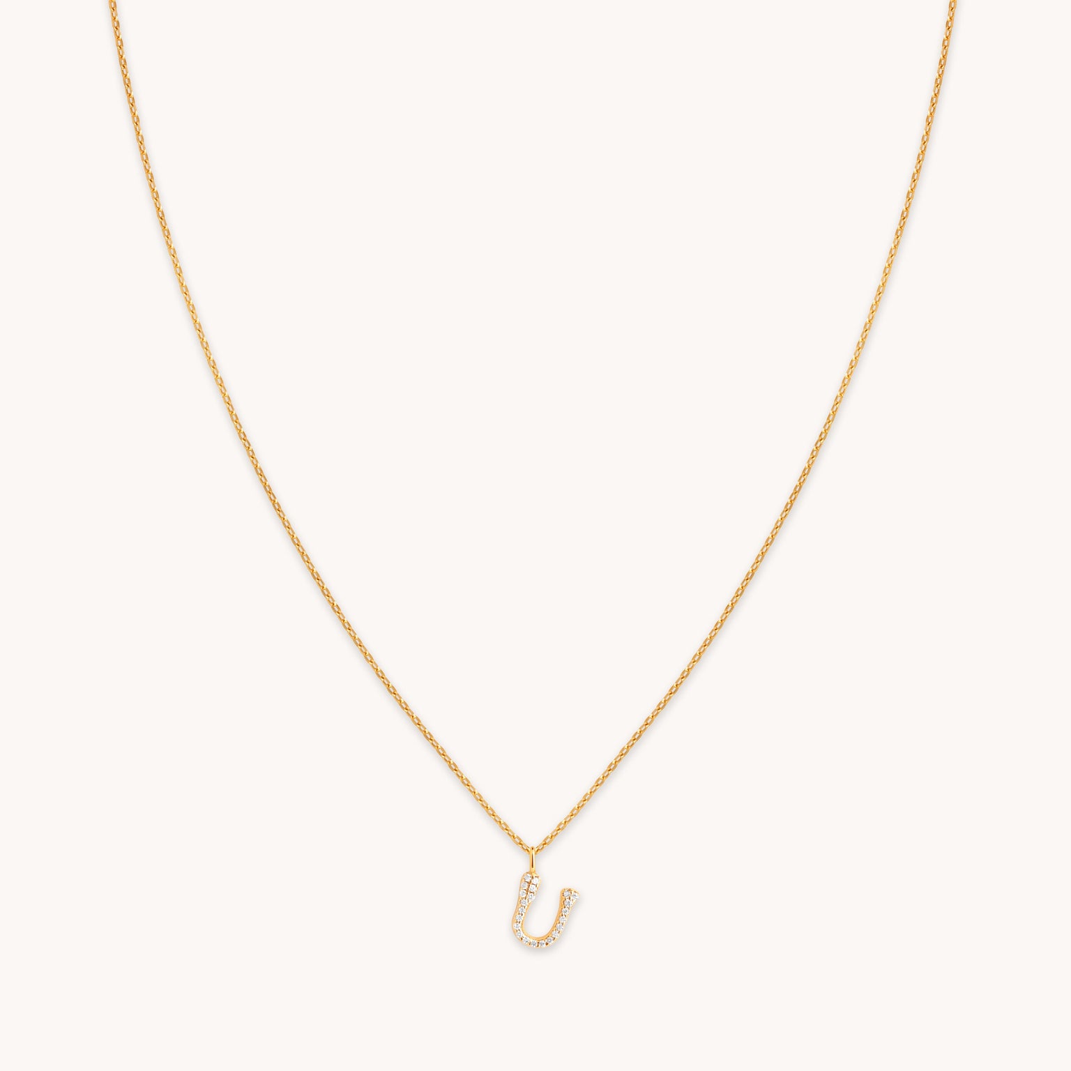 U Initial Pavé Pendant Necklace in Gold