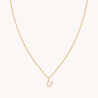 U Initial Pavé Pendant Necklace in Gold