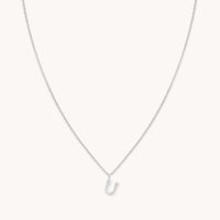 U Initial Pavé Pendant Necklace in Silver