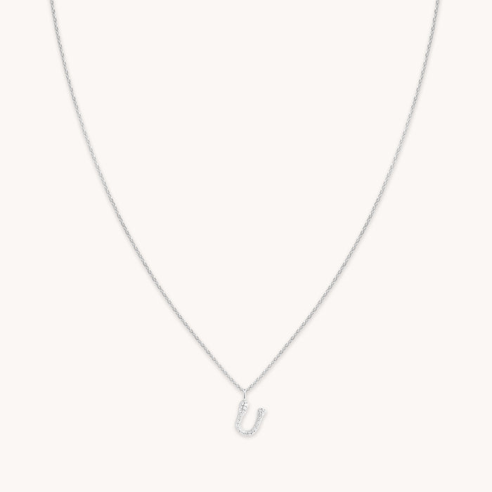 U Initial Pavé Pendant Necklace in Silver