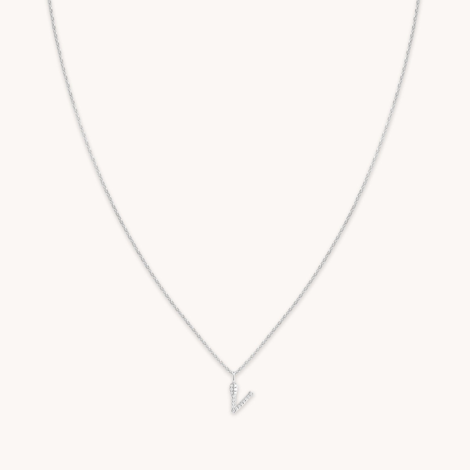 V Initial Pavé Pendant Necklace in Silver