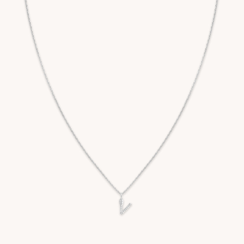 V Initial Pavé Pendant Necklace in Silver