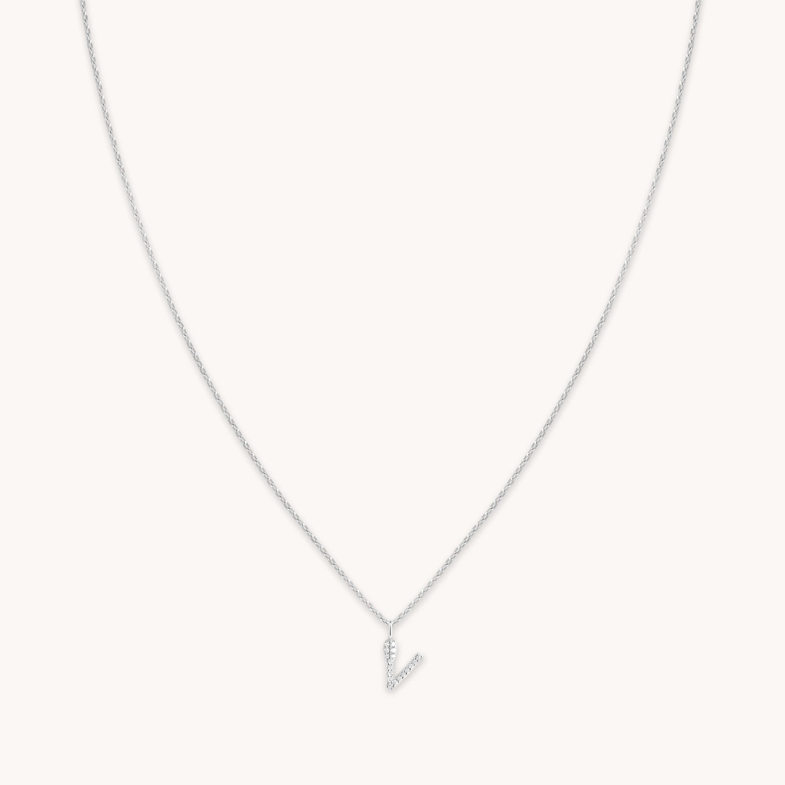 Gemstone Necklaces - V Initial Pavé Pendant Necklace in Silver - Pendant Necklace - Astrid &amp; Miyu