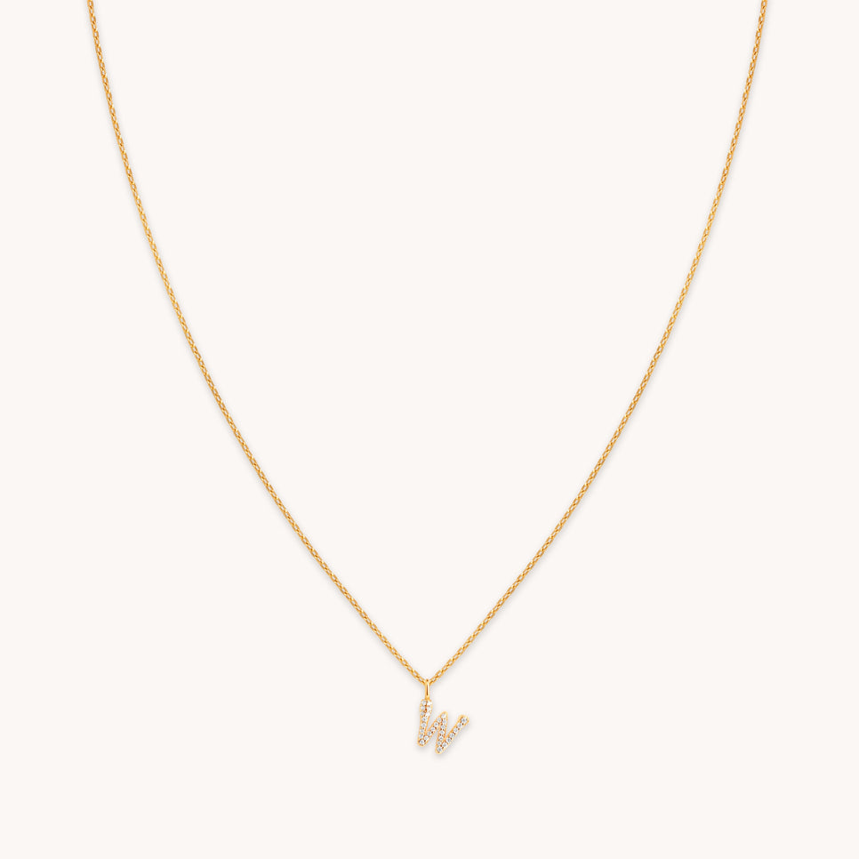 W Initial Pavé Pendant Necklace in Gold