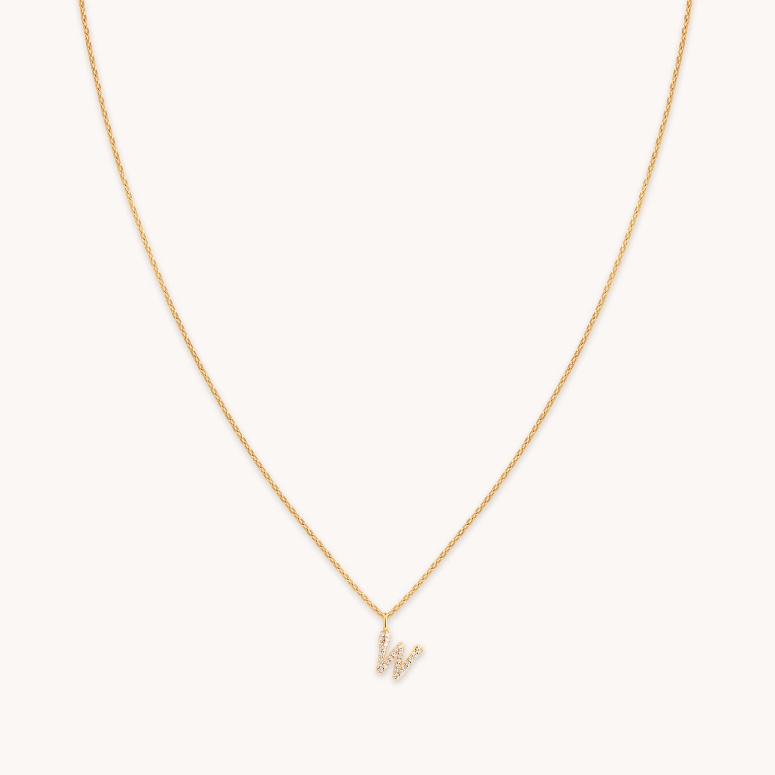 18k Gold Plated Jewellery - W Initial Pavé Pendant Necklace in Gold - Pendant Necklace - Astrid &amp; Miyu