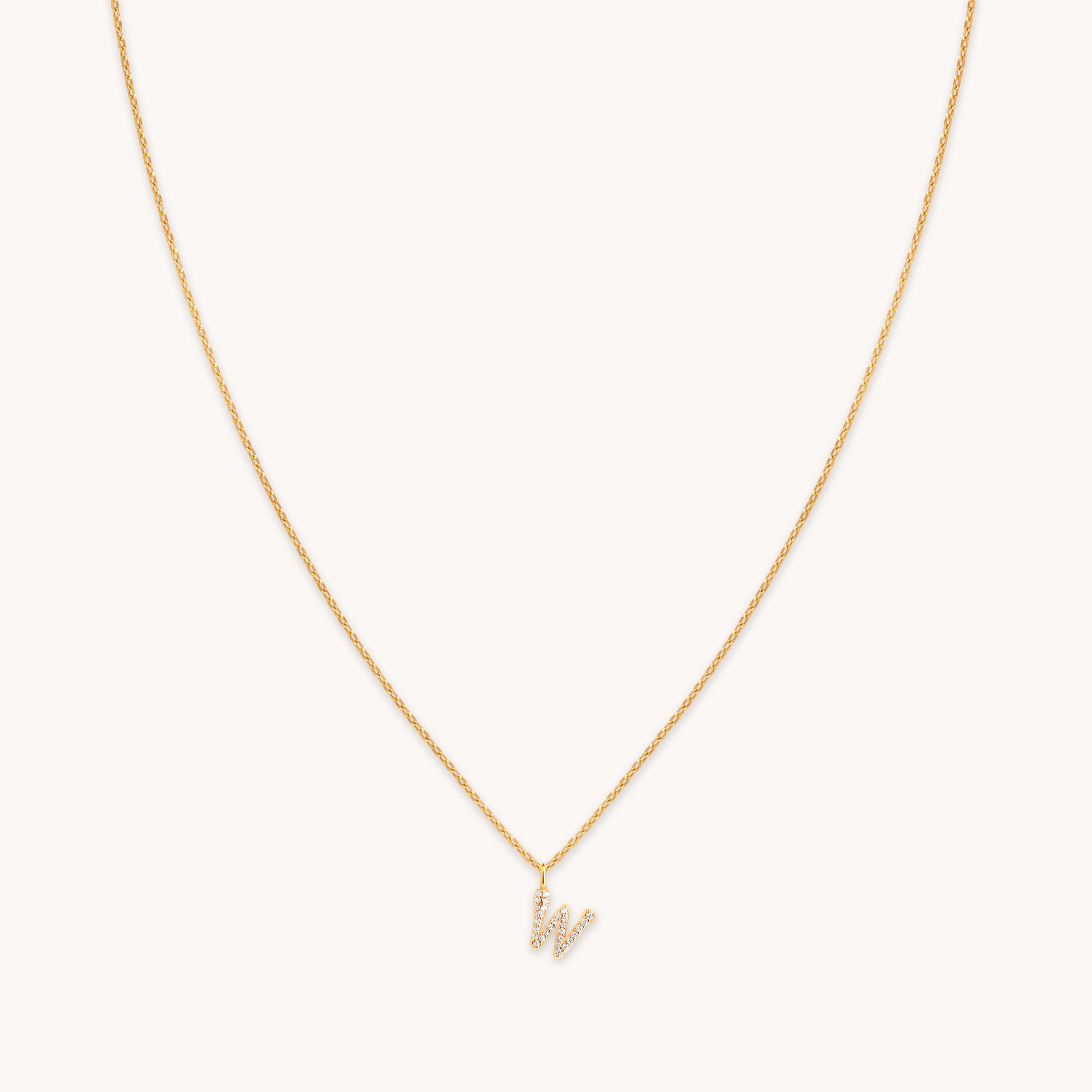 18k Gold Plated Jewellery - W Initial Pavé Pendant Necklace in Gold - Pendant Necklace - Astrid &amp; Miyu