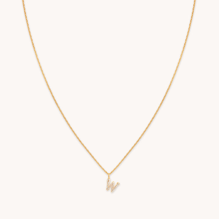 18k Gold Plated Jewellery - W Initial Pavé Pendant Necklace in Gold - Pendant Necklace - Astrid &amp; Miyu