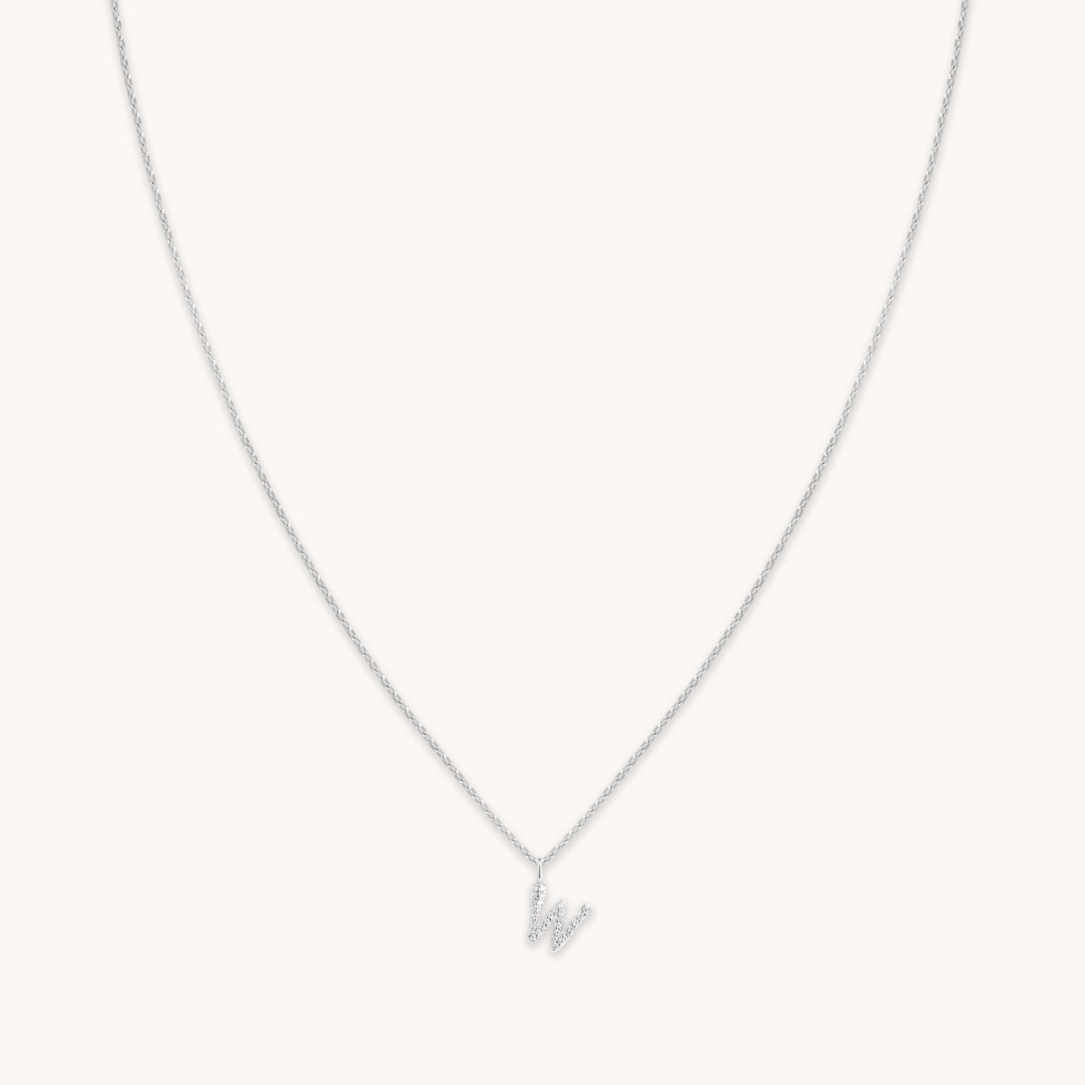 W Initial Pavé Pendant Necklace in Silver